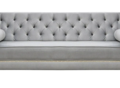 Luxus Graue Chesterfield Samt Dreisitzer Polster Möbel Hotel Wohnzimmer Praxis
